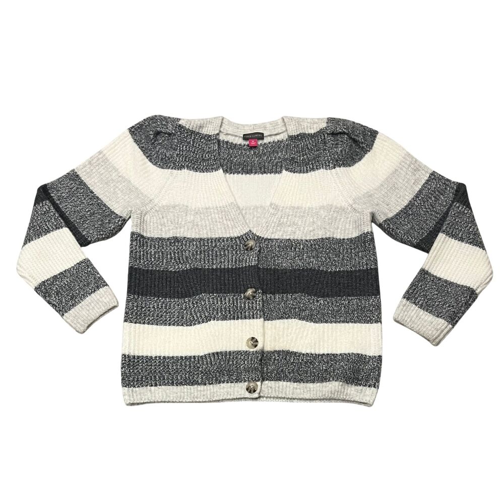 Vince Camuto Soft Fuzzy Striped Button-Front Cardigan Sweater Sz M